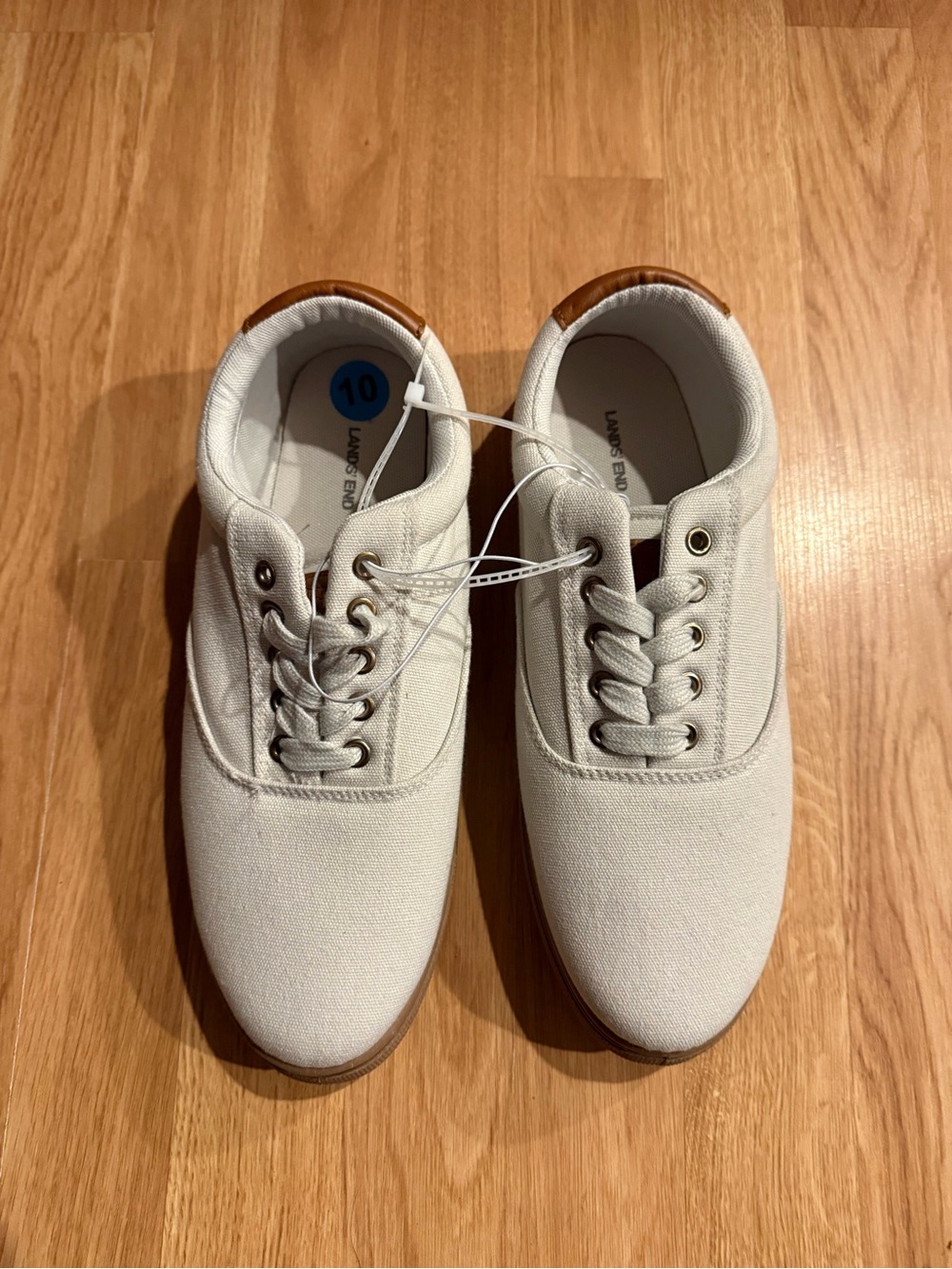 NEW Lands' End Men's Comfort Canvas Lace Up Sneakers - Tan - Size 10